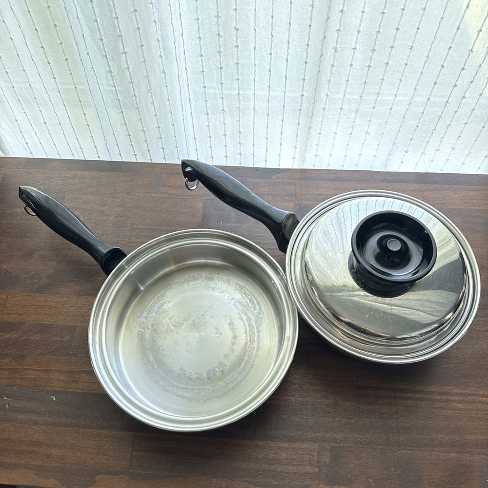 ChefWare Townecraft Stainless 8.5"Skillet/Pan + 6.5" Small Pan W/Lid Set